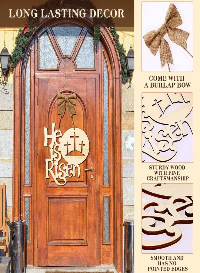 Yookeer لافتة يوكير الخشبية الدينية لعيد الفصح "قام المسيح"، مزينة بفيونكة من الخيش، مناسبة لتزيين جدران المنزل ونوافذه وأبوابه الأمامية، للاستخدام الداخلي والخارجي، كديكورات ربيعية ريفية، مقاس 12 بوصة. - Image 2